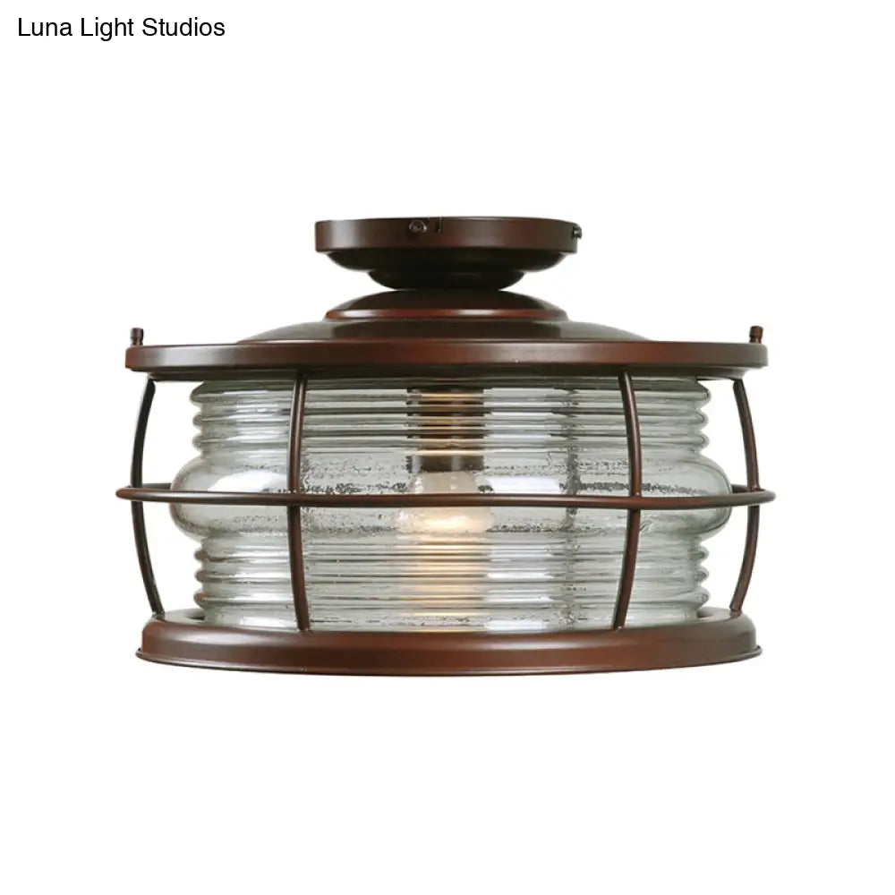 DecorBites™ Dark Coffee Caged Metal Semi Mount Ceiling Light for Classic Living Room, 1-Light