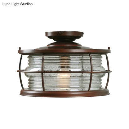 DecorBites™ Dark Coffee Caged Metal Semi Mount Ceiling Light for Classic Living Room, 1-Light