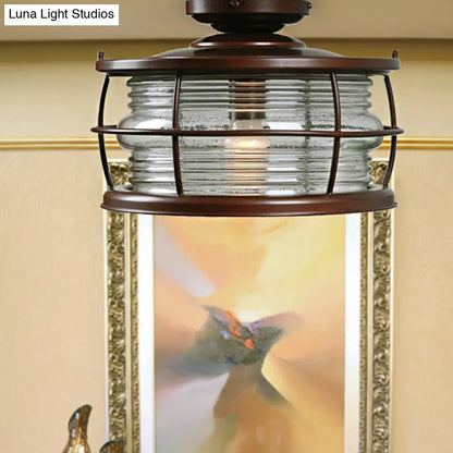 DecorBites™ Dark Coffee Caged Metal Semi Mount Ceiling Light for Classic Living Room, 1-Light