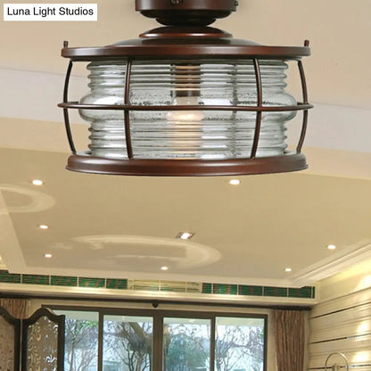 DecorBites™ Dark Coffee Caged Metal Semi Mount Ceiling Light for Classic Living Room, 1-Light