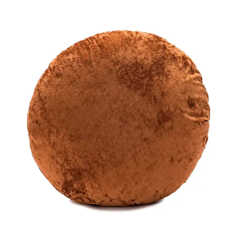 A plush round pillow cover in dark grain velvet fabric ideal for living room decor and decorbites dark grain collection