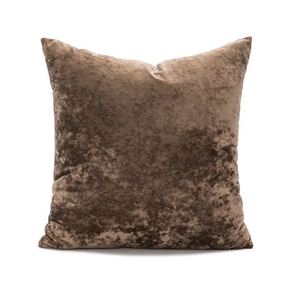 A square taupe velvet pillow cover with mottled texture and soft sheen for dark grain decorbites dark grain living room decor