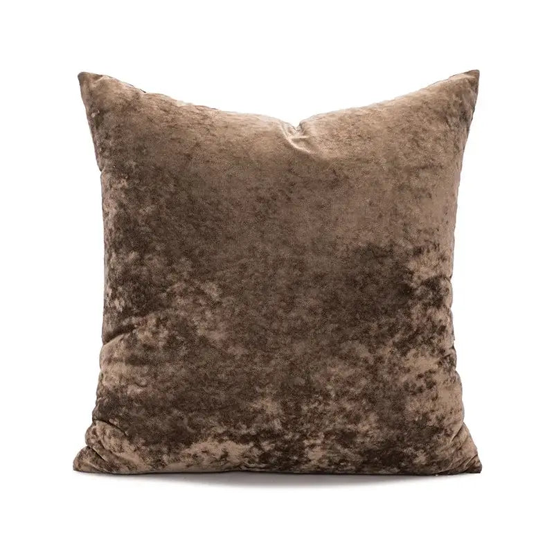 A square taupe velvet pillow cover with mottled texture and soft sheen for dark grain decorbites dark grain living room decor
