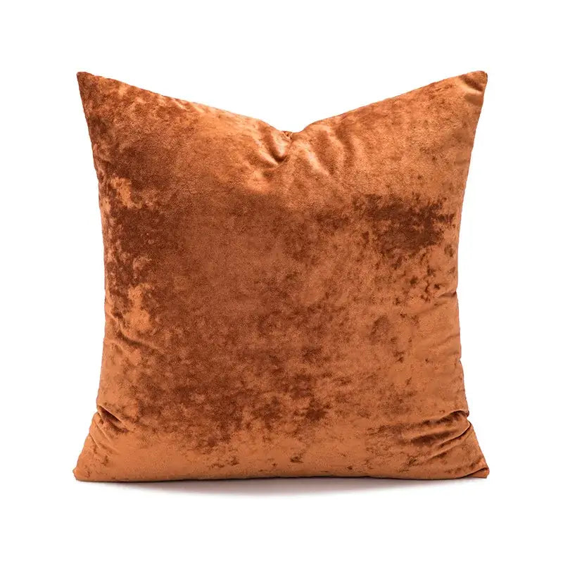 A square dark grain velvet pillow cover in rust color with a soft textured surface for decorbites decor