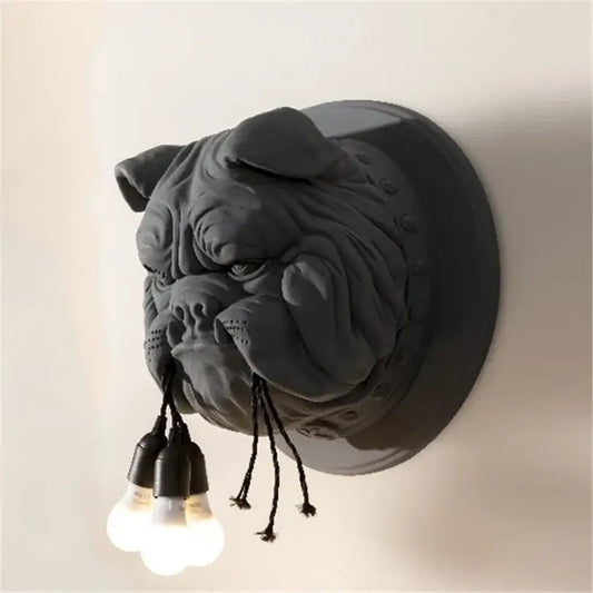 Dark gray bulldog wall lamp with three exposed bulbs hanging from its mouth ideal for living room decorbites wall lamp