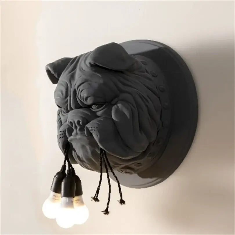 Dark gray bulldog wall lamp with three exposed bulbs hanging from its mouth ideal for living room decorbites wall lamp