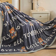Dark gray cartoon print flannel sofa cover featuring plush teddy bears and toy beautifully lovely text for living room decorbites