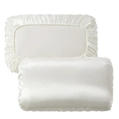 White satin pillowcases with ruffled edge and smooth finish in dark gray decorbites imitation silk elastic band set