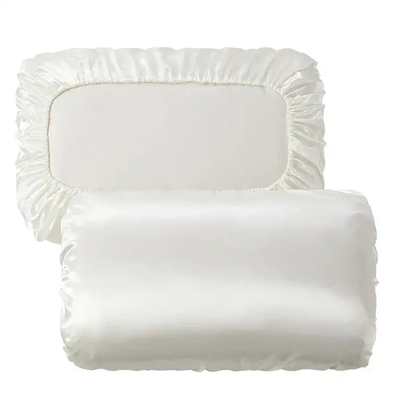 White satin pillowcases with ruffled edge and smooth finish in dark gray decorbites imitation silk elastic band set