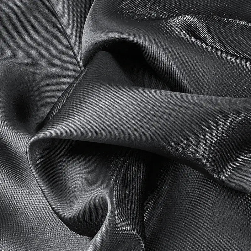 Dark gray imitation silk elastic band pillowcase set made of smooth black satin fabric with glossy finish for bedding decorbites elastic band