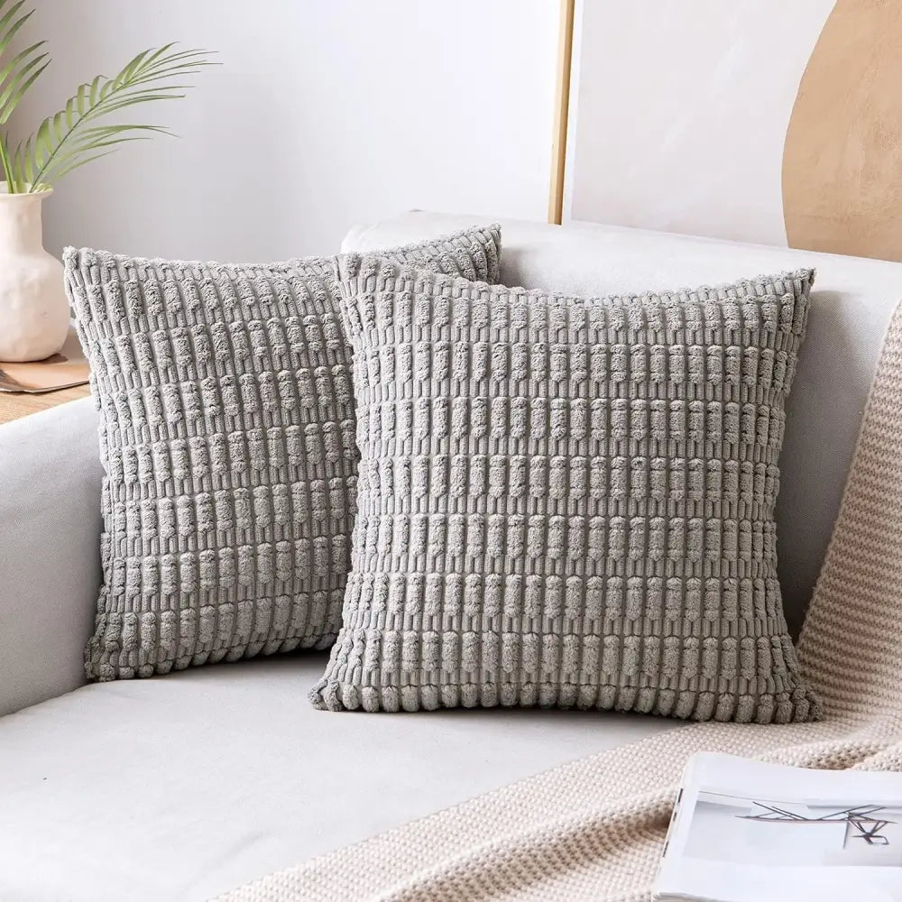 Dark gray ribbed corduroy pillow cover with textured throw pillow design for living room decorbites cushion cover