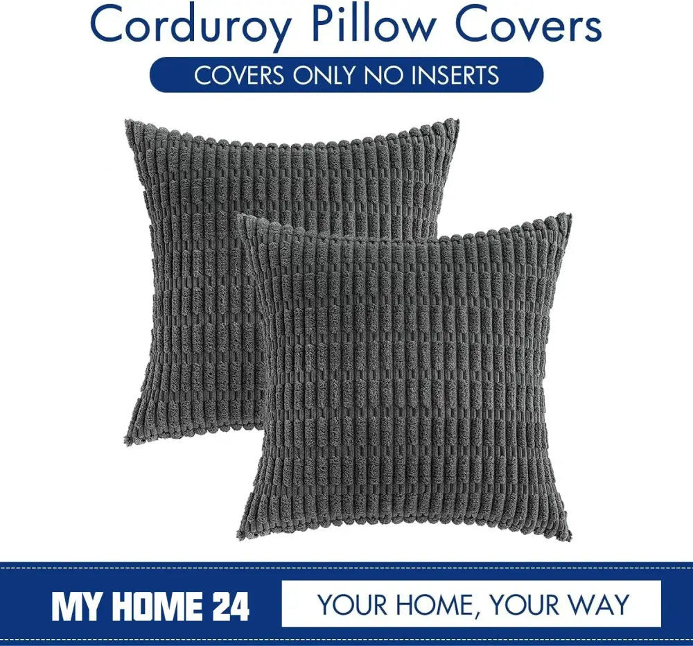 Dark gray ribbed corduroy pillow cover with textured stripes for living room cushion decor by decorbites corduroy striped