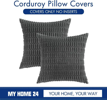 Dark gray ribbed corduroy pillow cover with textured stripes for living room cushion decor by decorbites corduroy striped