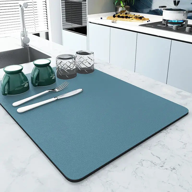 Teal textured silicone kitchen drying mat with black border for decorbites coffee mat absorbent use