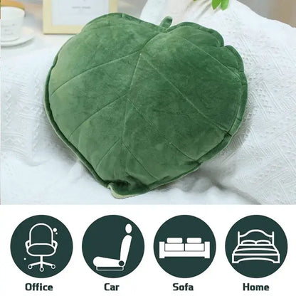 A dark green 3d leaf throw pillow with soft velour texture and stitched veins by decorbites for bedroom decorbites 3d leaf throw pillow