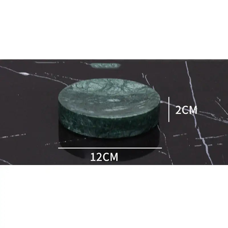 Dark green marble circular coaster 12cm diameter with textured surface from decorbites green marble bathroom set