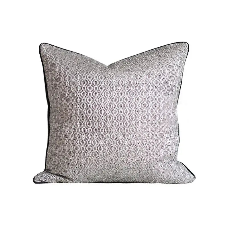 Gray throw pillow cover with subtle geometric pattern and black piping for decorbites dark orange geometric bedroom decor