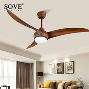 Sove lighting ceiling fan with three dark wood blades and white led light for bedroom village ceiling fan with remote control