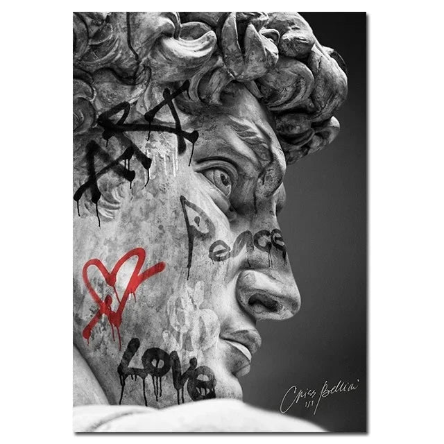 David Graffiti Art Canvas Print for Room Decor - Light Grey / 20x30cm No Frame