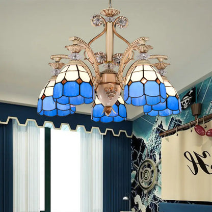 DecorBites™ Dazzling Baroque Chandelier in Blue with Cut Glass Pendants - Available in 5, 9 or 11 Lights, 3 Sizes