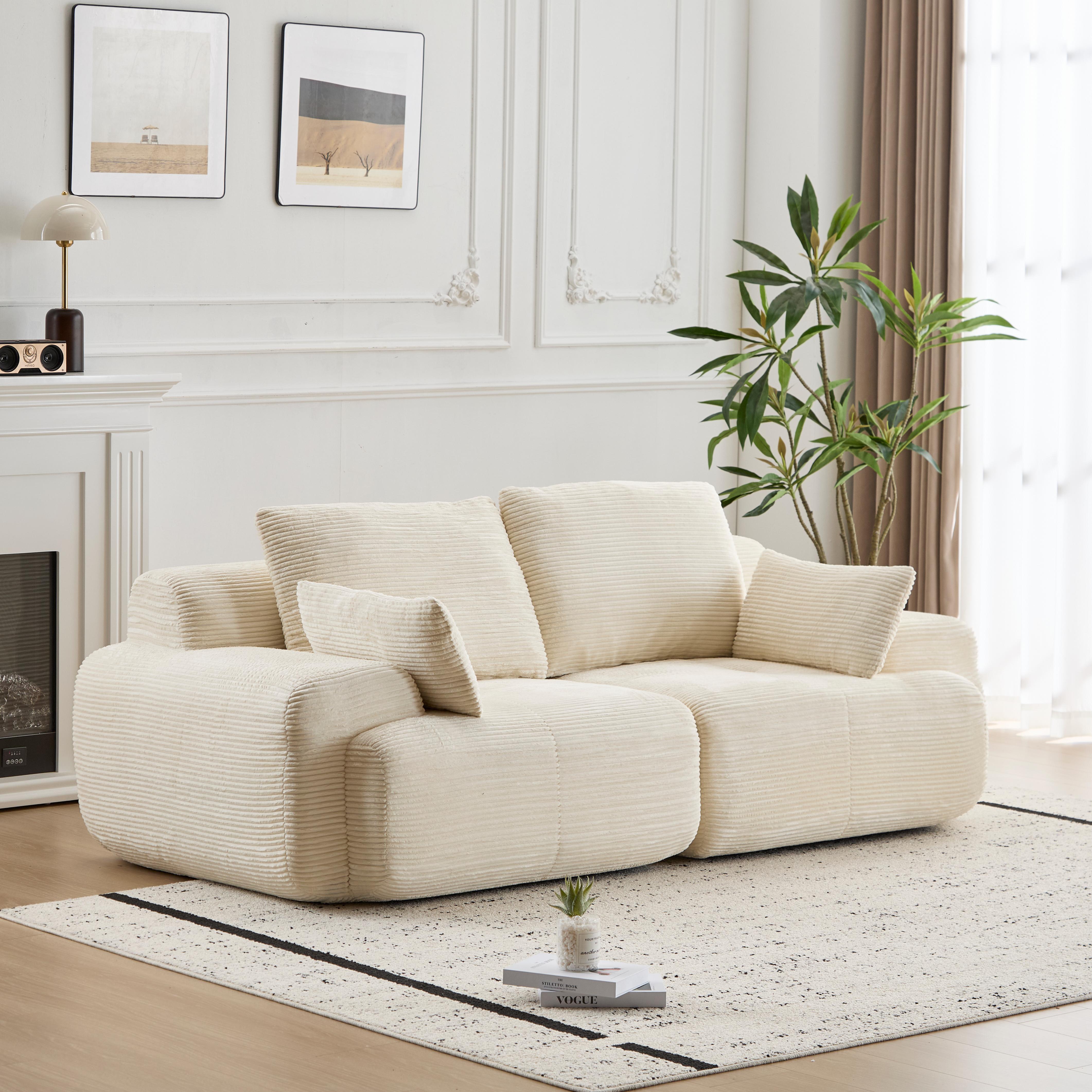 Sofá Comprimido de Espuma de Memoria Moderna, Sofá Seccional Grande de 2 Plazas para Sala de Estar, Sofá Seccional Modular Nube Amigable con Mascotas, Tela de Corduroy, Loveseat Extra Profundo, Sin Ensamblaje Requerido, Beige