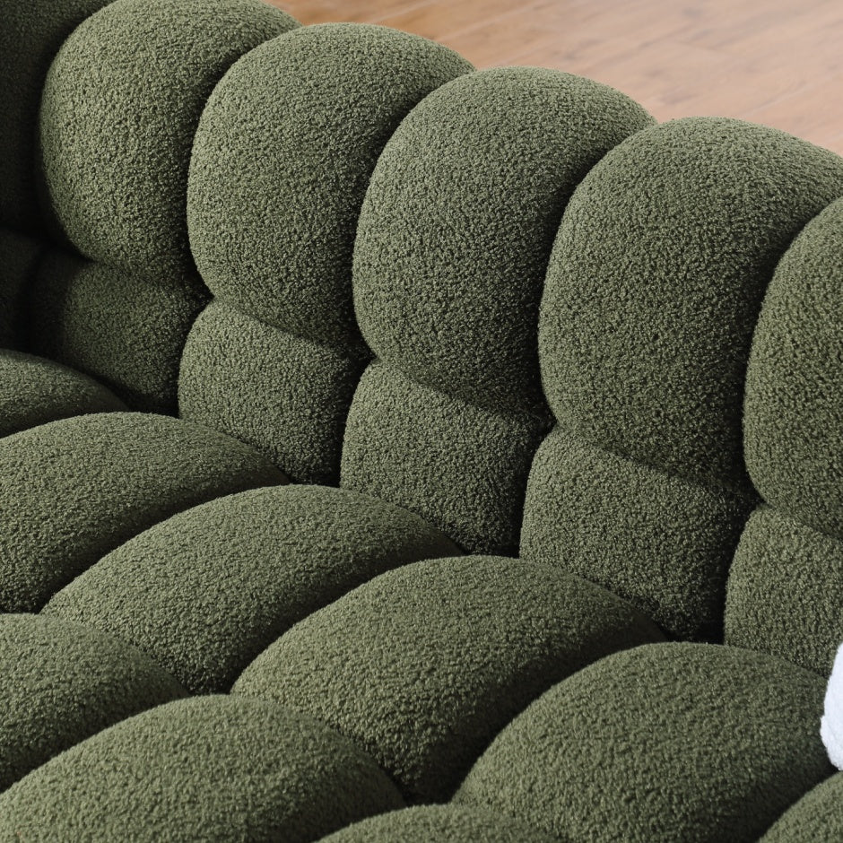 84,3 Longitud, 35,83 pulgadas de Profundidad, Estructura para el Cuerpo Humano de Personas de EE.UU., Sofá Marshmallow, Sofá Bouclé, de 3 Plazas, VERDE OLIVA BOUCLE