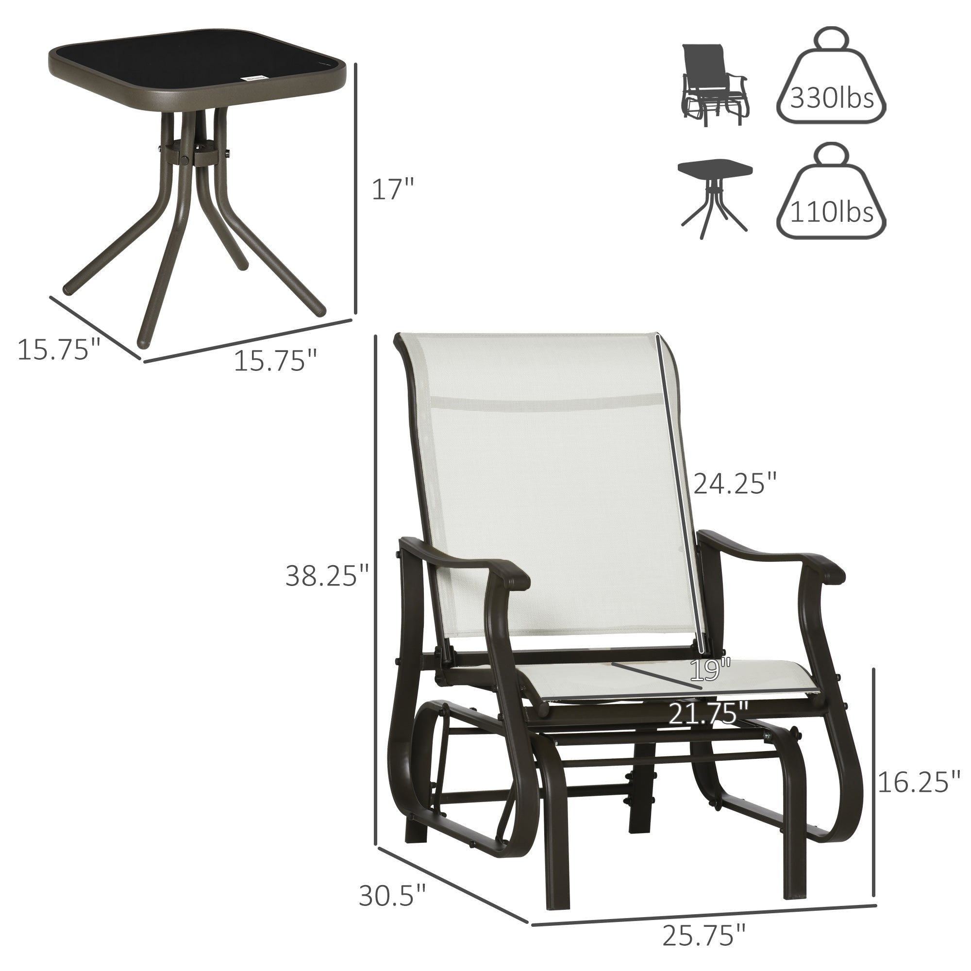 Conjunto de Columpios de Exterior de 3 Piezas Conjunto Bistró con Marco