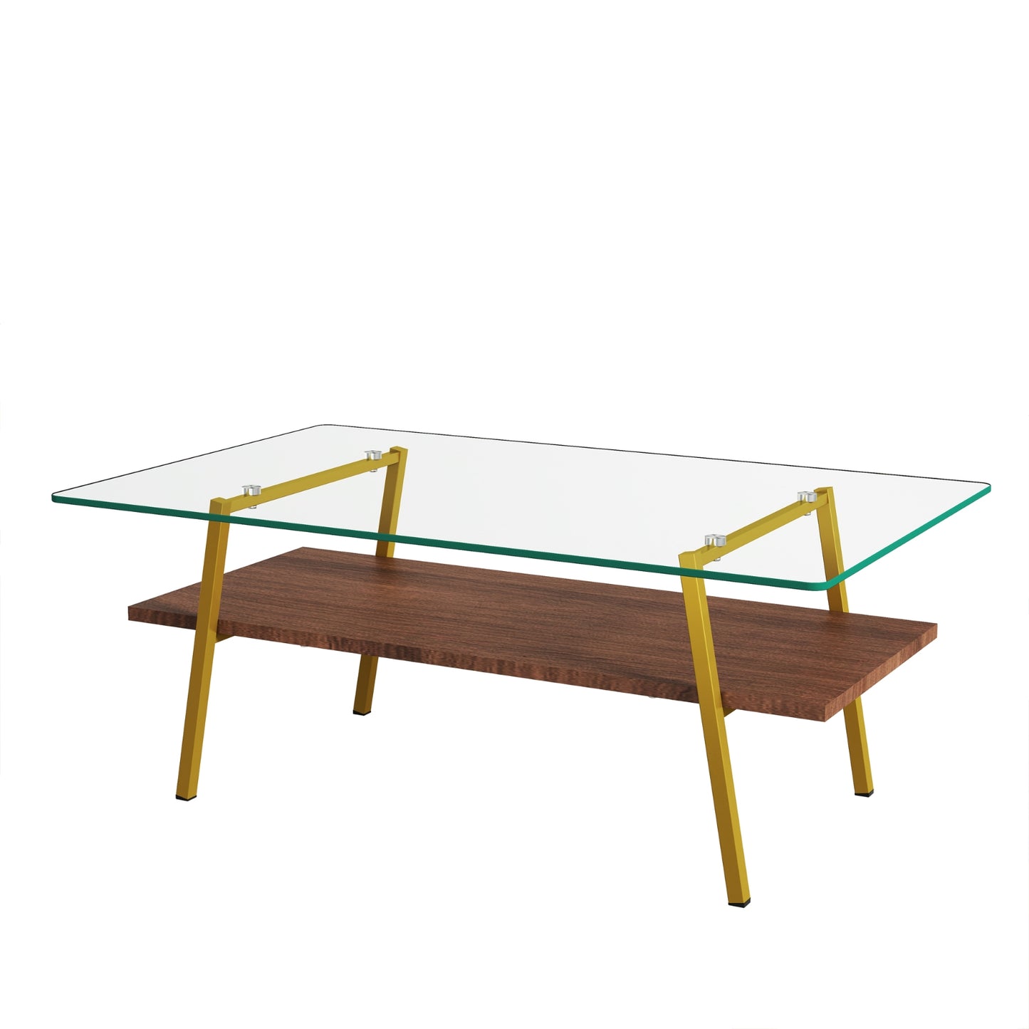Rectangle Coffee Table, Tempered Glass Tabletop With Gold Metal Legs, Modern Table For Living Room ,