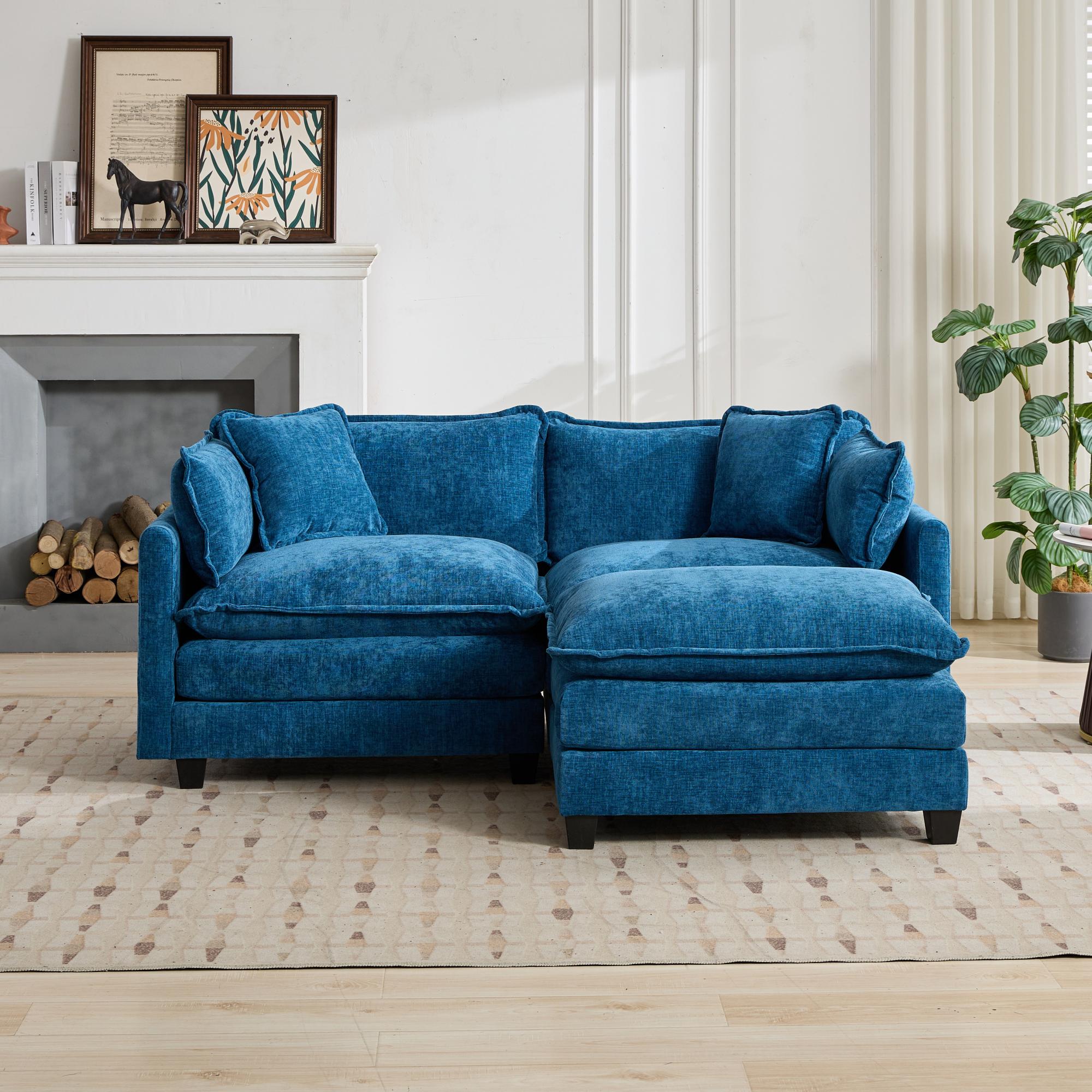 Sofá Nube Loveseat Otomana No Incluida, Sofá Seccional Moderno, Para Sala de Estar, Dormitorio y Apartamento, Cojín de Asiento Tapizado en Doble Capa Cómodo, Tejido de Chenilla Transpirable, Azul.SW5012BL