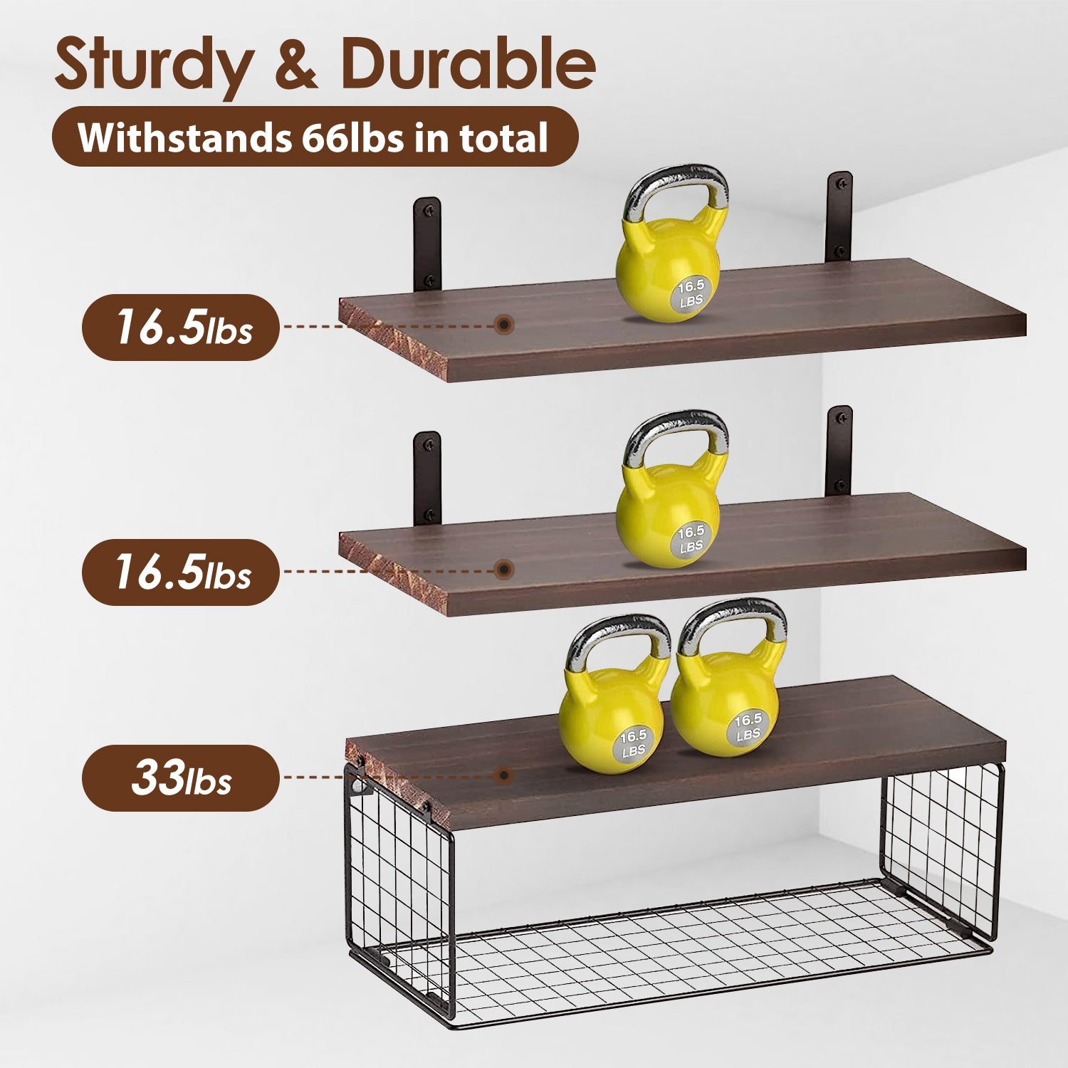 Estanterías Flotantes 2 en 1 Montadas en la Pared con Cesta de Almacenamiento Estanterías para Baño Estanterías sobre el Inodoro Estanterías de Madera para Dormitorio Sala de Estar Cocina Oficina Decoración de Pared para Plantas