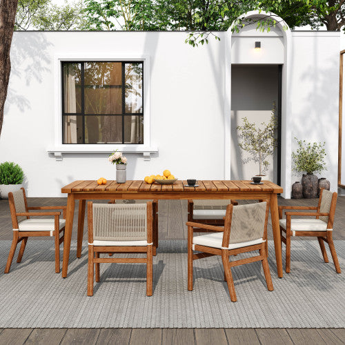 Mesa de Comedor de Madera de Acacia para 8 Personas, Mesa Exterior, Muebles de Estilo Granja para Terraza, Jardín, Patio Trasero, Teca con Capacidad de Peso de 180 Libras 72L