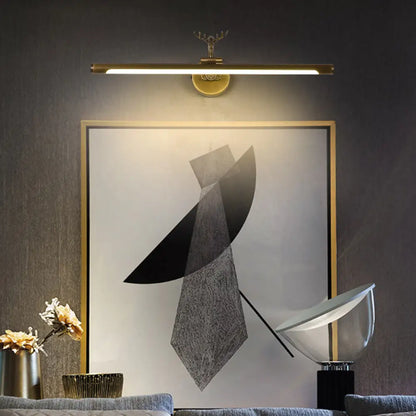 إضاءة حائط معدنية مزخرفة بتقنية LED مع لمسة نهائية من النحاس الأسود/العتيق - تصميم غزال - مقاسات متعددة (14 بوصة/18 بوصة/23 بوصة) - إضاءة حمام عصرية