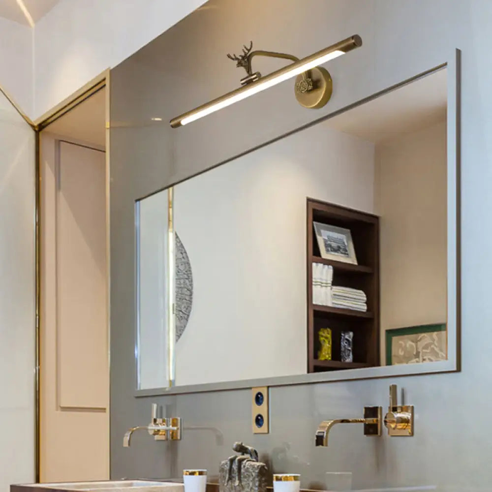 إضاءة حائط معدنية مزخرفة بتقنية LED مع لمسة نهائية من النحاس الأسود/العتيق - تصميم غزال - مقاسات متعددة (14 بوصة/18 بوصة/23 بوصة) - إضاءة حمام عصرية