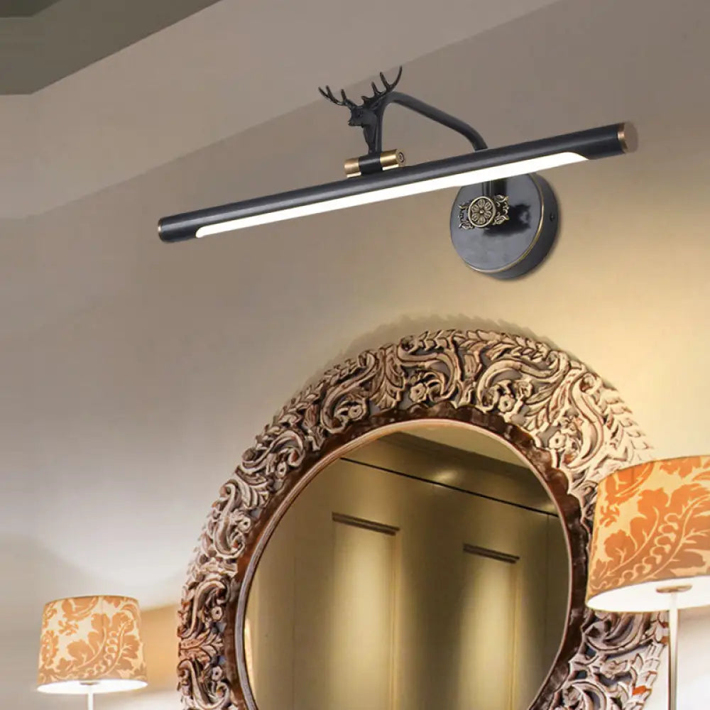 إضاءة حائط معدنية مزخرفة بتقنية LED مع لمسة نهائية من النحاس الأسود/العتيق - تصميم غزال - مقاسات متعددة (14 بوصة/18 بوصة/23 بوصة) - إضاءة حمام عصرية