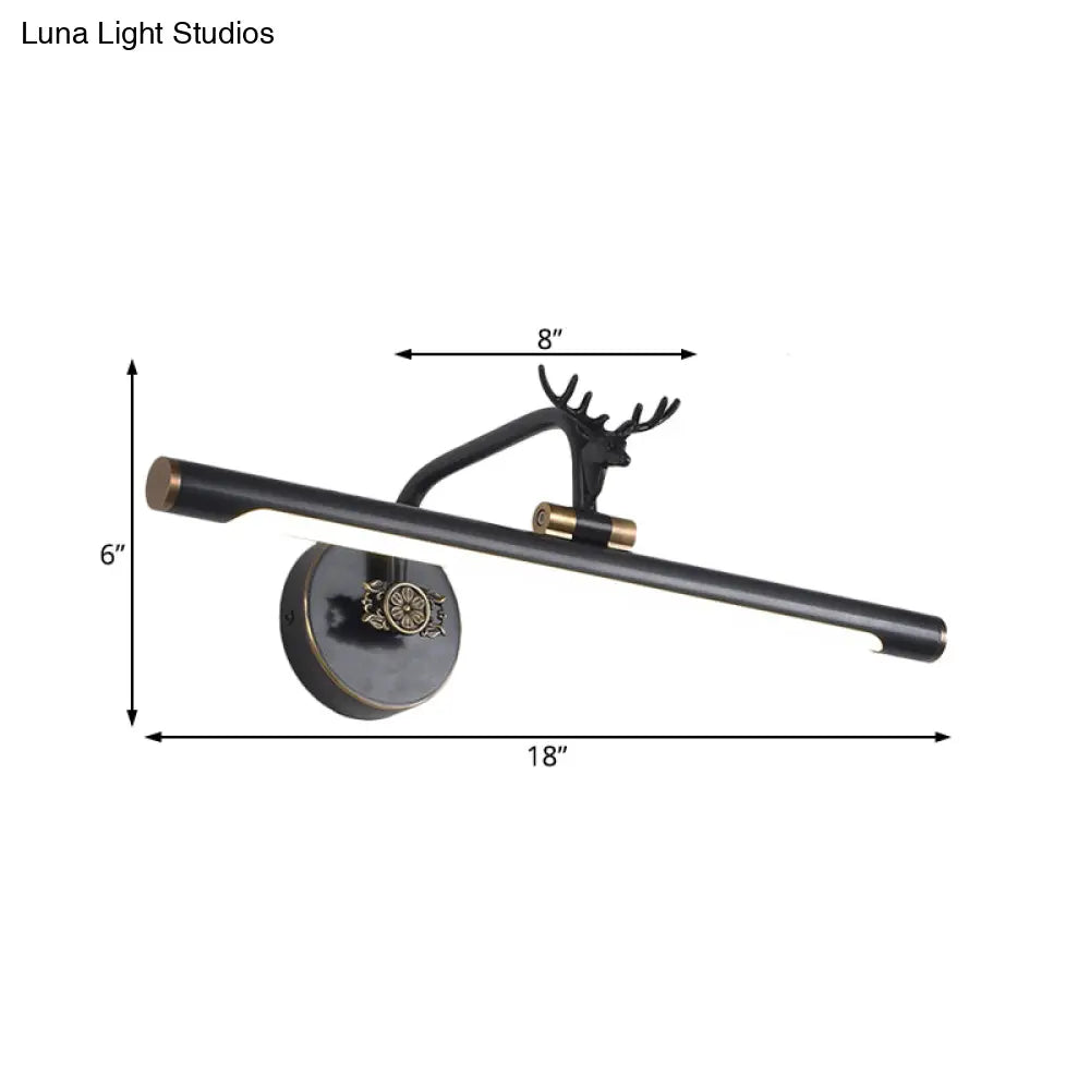 إضاءة حائط معدنية مزخرفة بتقنية LED مع لمسة نهائية من النحاس الأسود/العتيق - تصميم غزال - مقاسات متعددة (14 بوصة/18 بوصة/23 بوصة) - إضاءة حمام عصرية