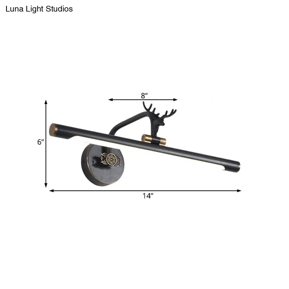 إضاءة حائط معدنية مزخرفة بتقنية LED مع لمسة نهائية من النحاس الأسود/العتيق - تصميم غزال - مقاسات متعددة (14 بوصة/18 بوصة/23 بوصة) - إضاءة حمام عصرية