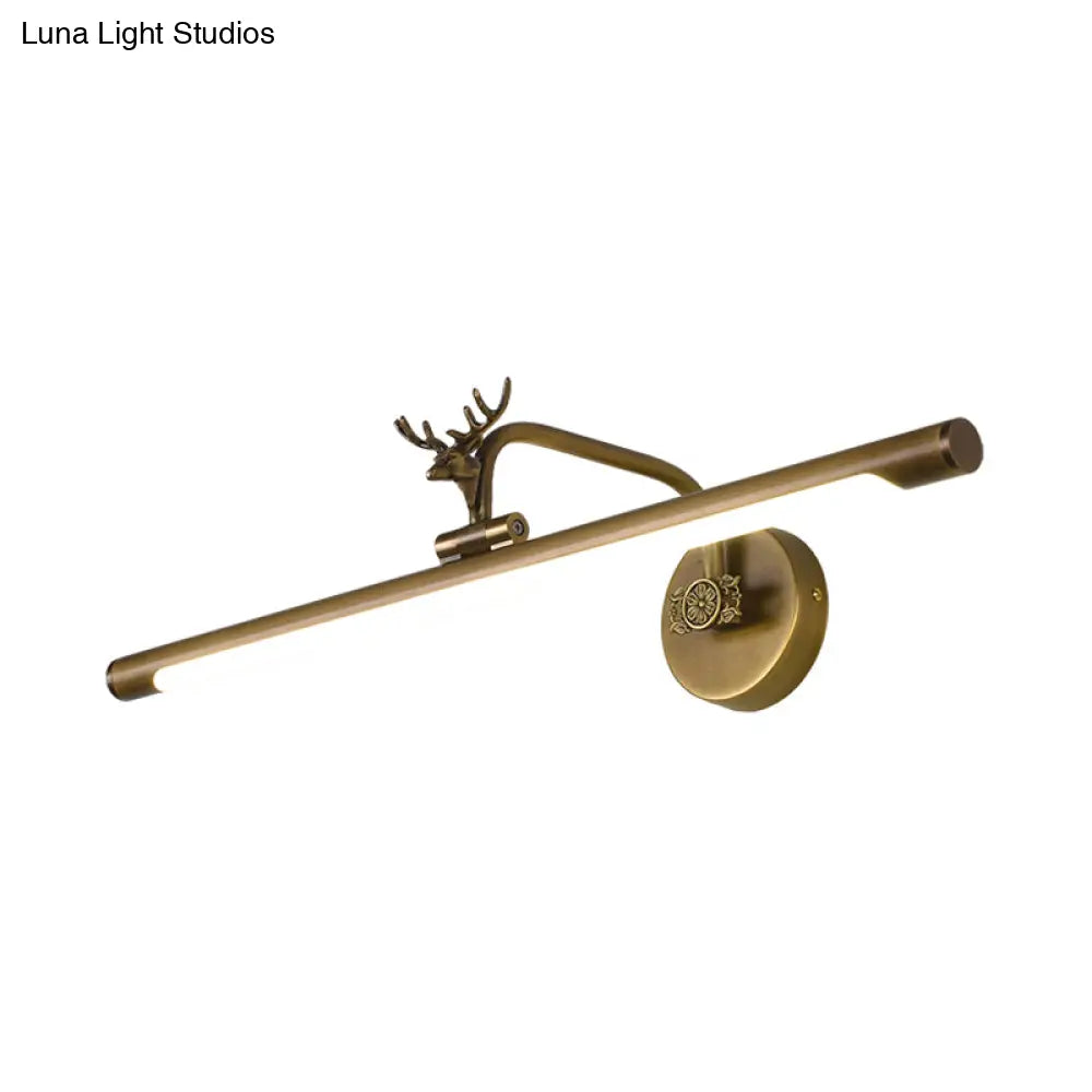 إضاءة حائط معدنية مزخرفة بتقنية LED مع لمسة نهائية من النحاس الأسود/العتيق - تصميم غزال - مقاسات متعددة (14 بوصة/18 بوصة/23 بوصة) - إضاءة حمام عصرية