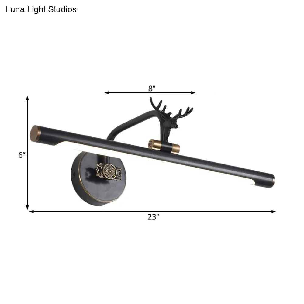 إضاءة حائط معدنية مزخرفة بتقنية LED مع لمسة نهائية من النحاس الأسود/العتيق - تصميم غزال - مقاسات متعددة (14 بوصة/18 بوصة/23 بوصة) - إضاءة حمام عصرية