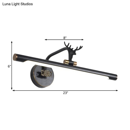 إضاءة حائط معدنية مزخرفة بتقنية LED مع لمسة نهائية من النحاس الأسود/العتيق - تصميم غزال - مقاسات متعددة (14 بوصة/18 بوصة/23 بوصة) - إضاءة حمام عصرية
