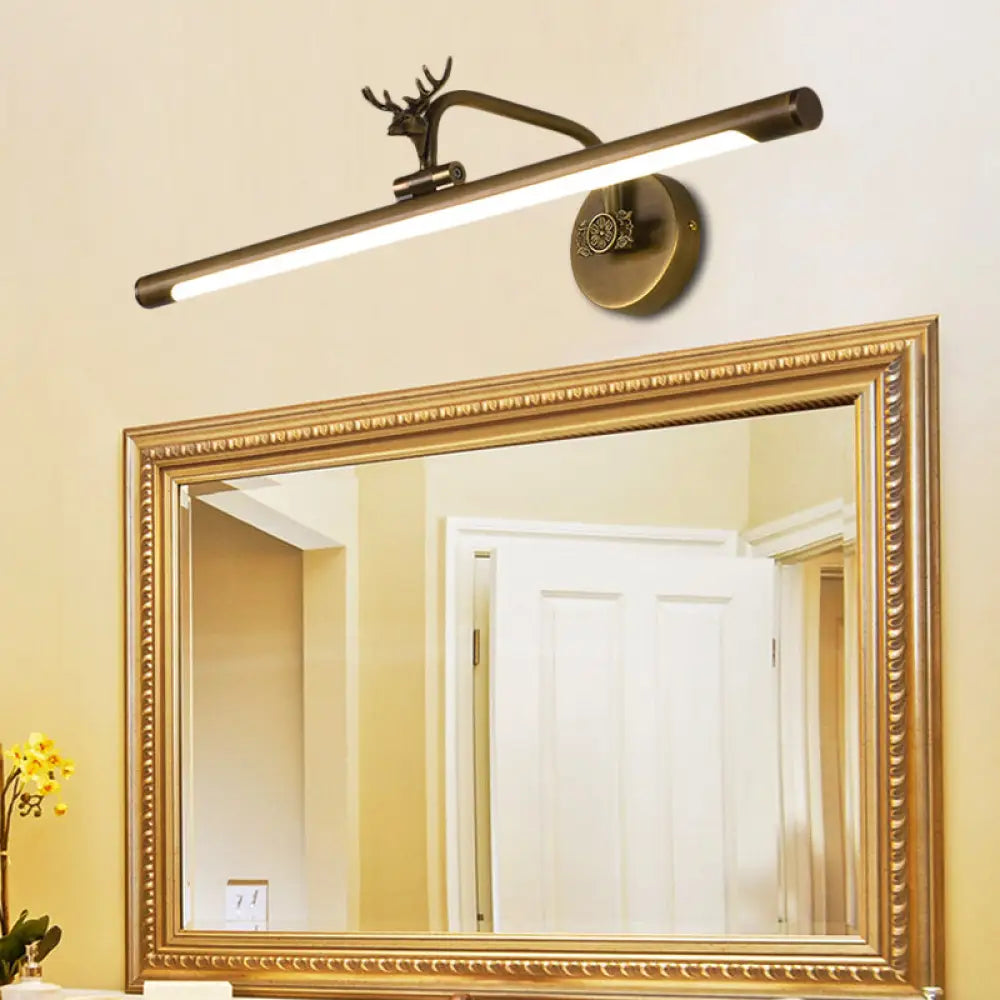 إضاءة حائط معدنية مزخرفة بتقنية LED مع لمسة نهائية من النحاس الأسود/العتيق - تصميم غزال - مقاسات متعددة (14 بوصة/18 بوصة/23 بوصة) - إضاءة حمام عصرية