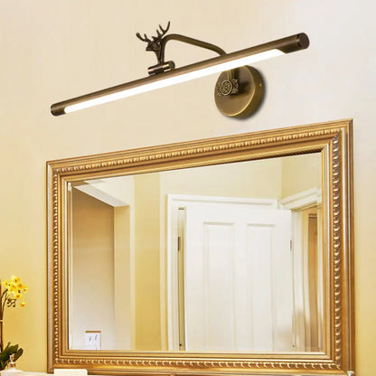 إضاءة حائط معدنية مزخرفة بتقنية LED مع لمسة نهائية من النحاس الأسود/العتيق - تصميم غزال - مقاسات متعددة (14 بوصة/18 بوصة/23 بوصة) - إضاءة حمام عصرية