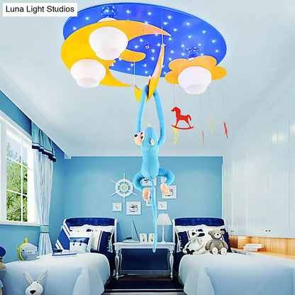 DecorBites™ DecorBites™ Decorative Metal Moon & Star Ceiling Light for Child's Bedroom with Hanging Monkey