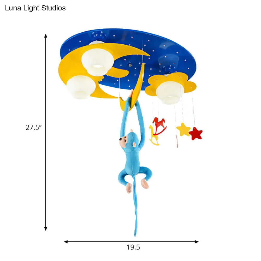 DecorBites™ DecorBites™ Decorative Metal Moon & Star Ceiling Light for Child's Bedroom with Hanging Monkey