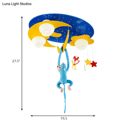 DecorBites™ DecorBites™ Decorative Metal Moon & Star Ceiling Light for Child's Bedroom with Hanging Monkey
