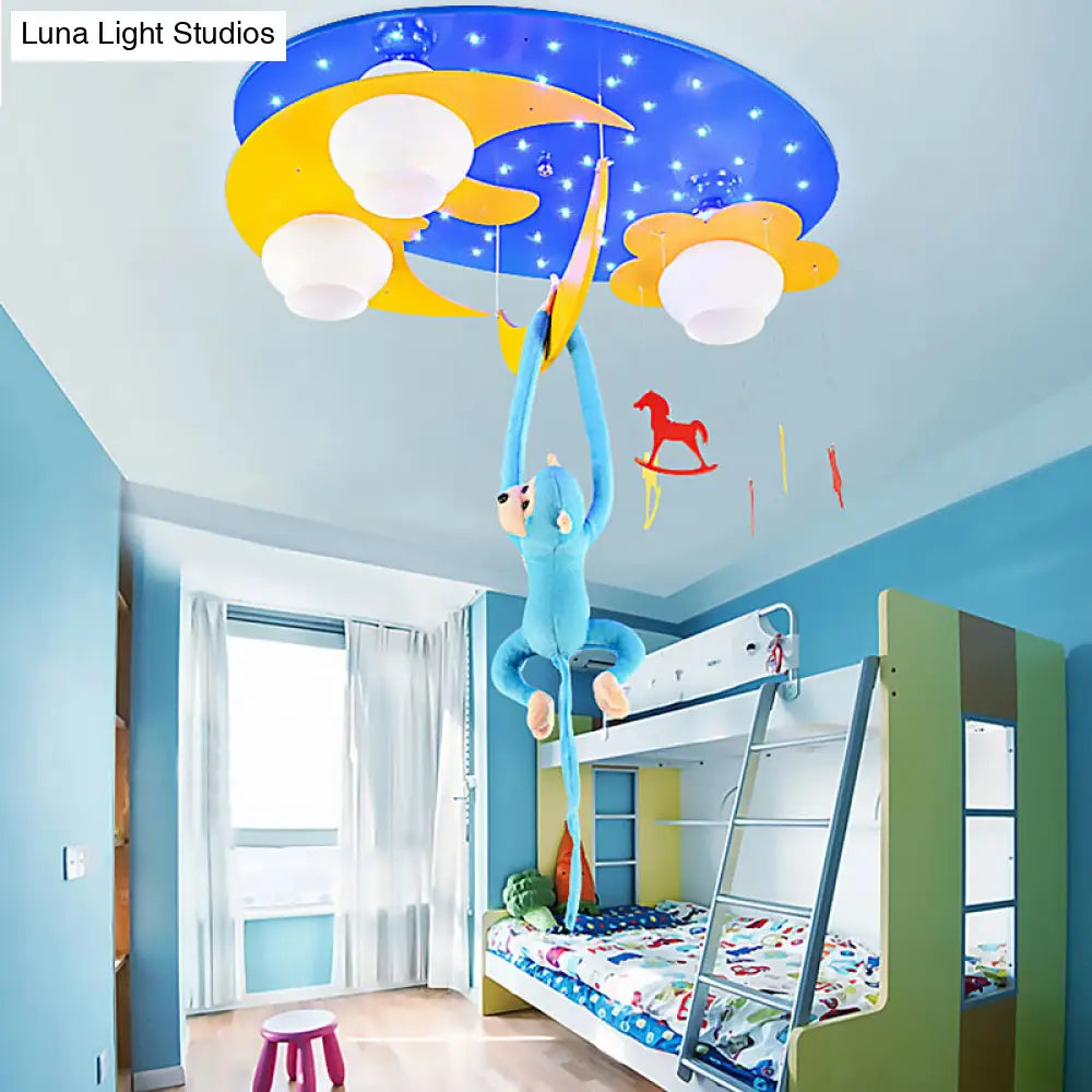 DecorBites™ DecorBites™ Decorative Metal Moon & Star Ceiling Light for Child's Bedroom with Hanging Monkey