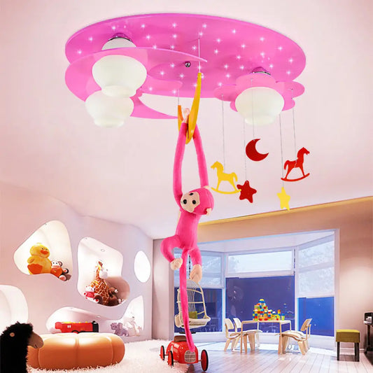 DecorBites™ DecorBites™ Decorative Metal Moon & Star Ceiling Light for Child's Bedroom with Hanging Monkey