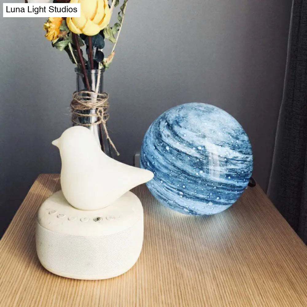 Decorative Stained Glass Cosmos Planet Nightstand Light for Kids - 1 Bulb Table Lighting