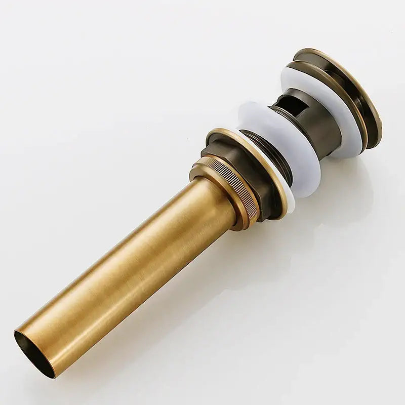 Antique brass decorbites bathroom sink pop-up drain with decorative tree motif matte finish and white rubber seals