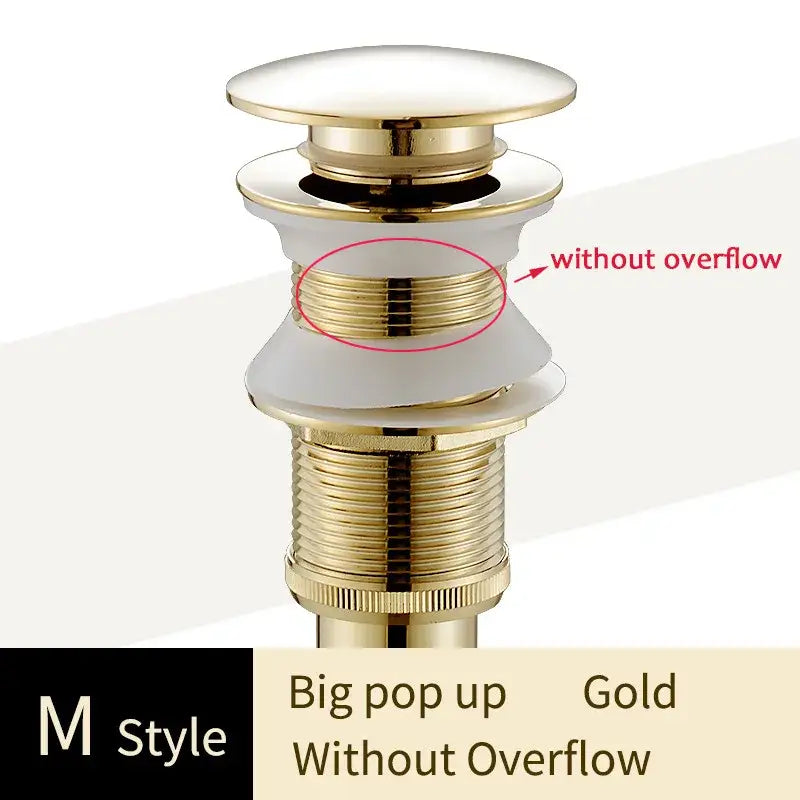 Gold brass pop-up drain with decorative tree motif for bathroom sink by decorbites featuring sleek metallic design