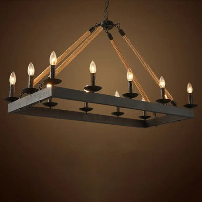 DecorBites 10-head rope hanging island light industrial metal lamp black with candle design e26 e27 light bulbs